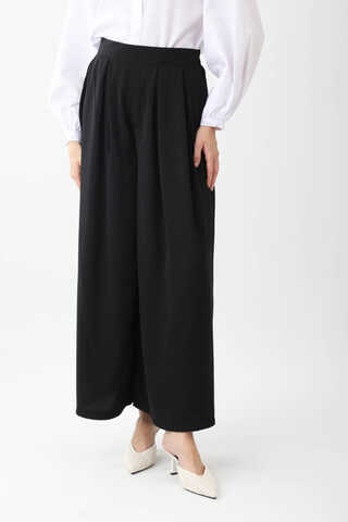 Pileli Bol Paça Pantolon Siyah - 4