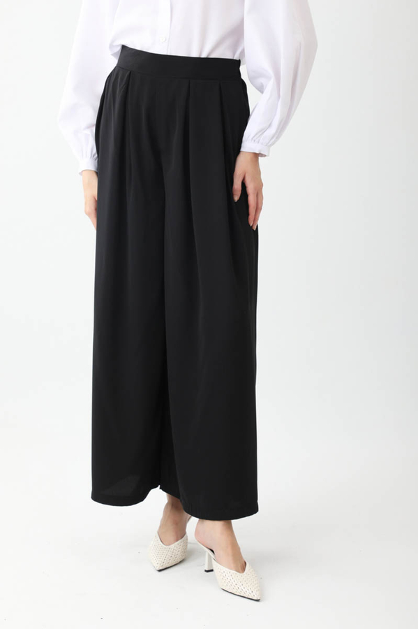 Pileli Bol Paça Pantolon Siyah - 4