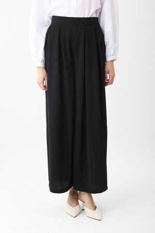 Pileli Bol Paça Pantolon Siyah - 6