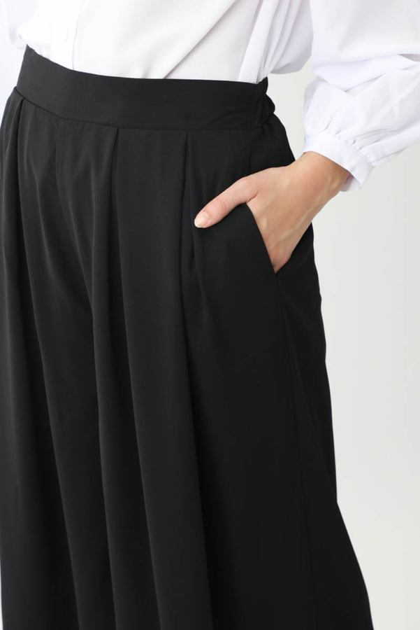 Pileli Bol Paça Pantolon Siyah - 8
