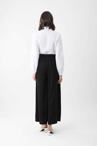 Pileli Bol Paça Pantolon Siyah - 10