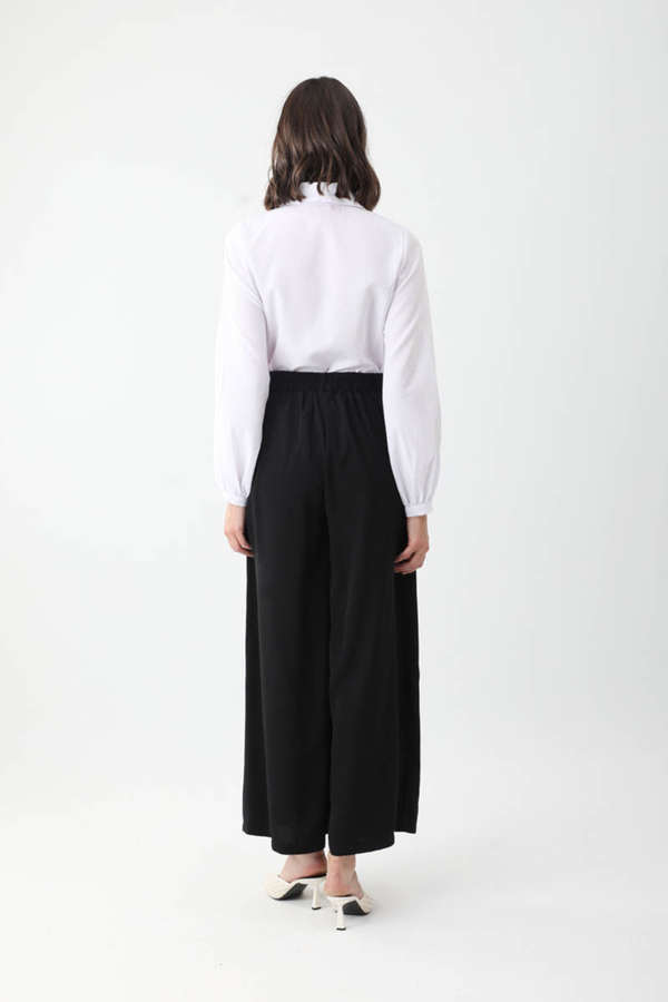 Pileli Bol Paça Pantolon Siyah - 10