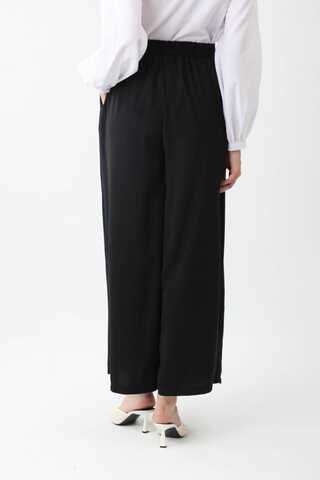 Pileli Bol Paça Pantolon Siyah - 11