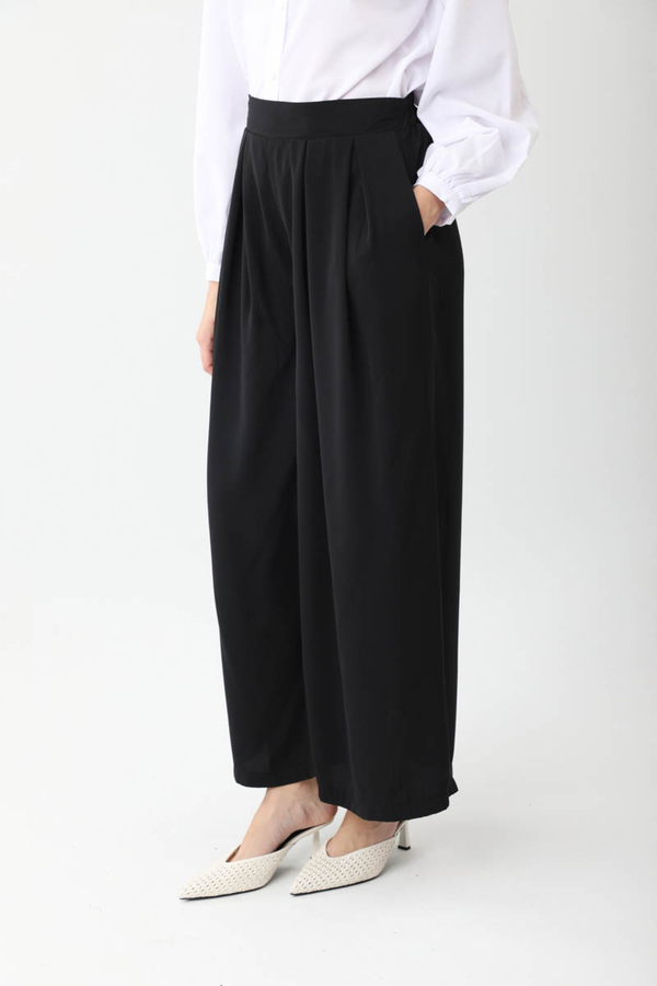 Pileli Bol Paça Pantolon Siyah - 7