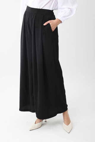 Pileli Bol Paça Pantolon Siyah - 9