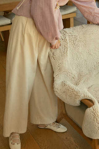 Keten Pileli Bol Paça Pantolon Taş - 7