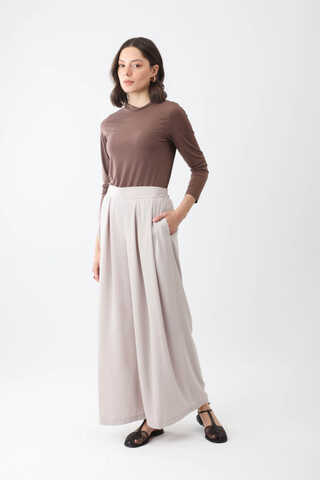 Pileli Bol Paça Pantolon Taş - 2