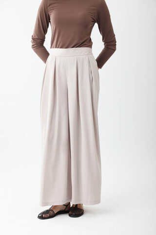 Pileli Bol Paça Pantolon Taş - 3