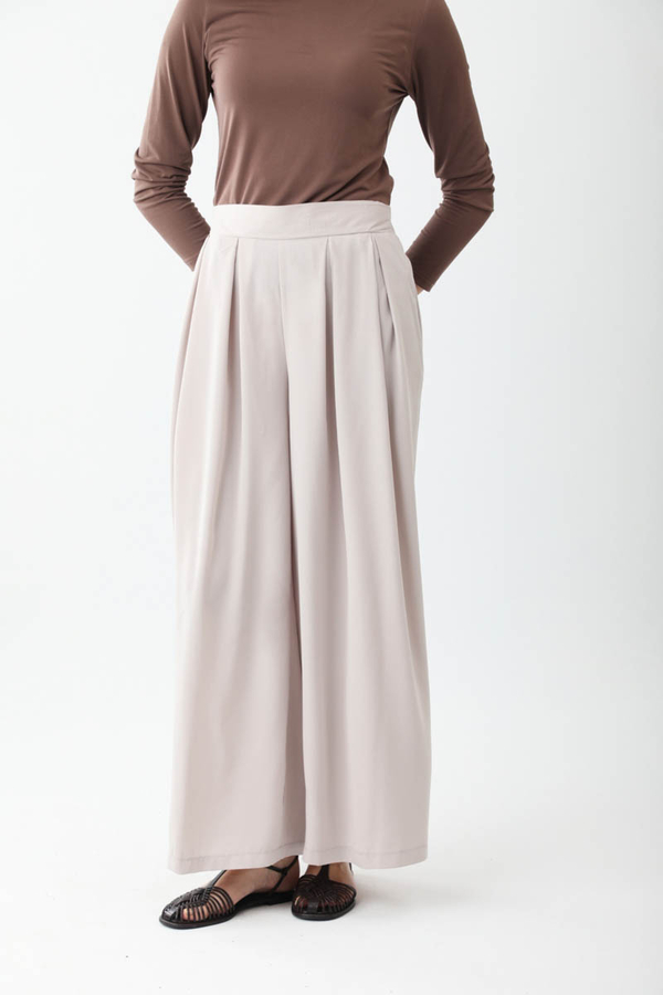 Pileli Bol Paça Pantolon Taş - 3