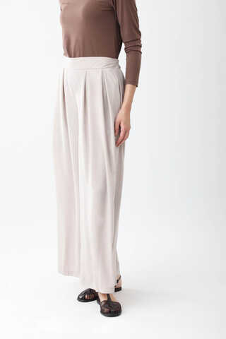 Pileli Bol Paça Pantolon Taş - 4