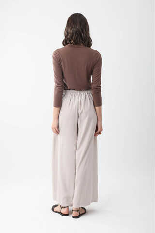 Pileli Bol Paça Pantolon Taş - 7