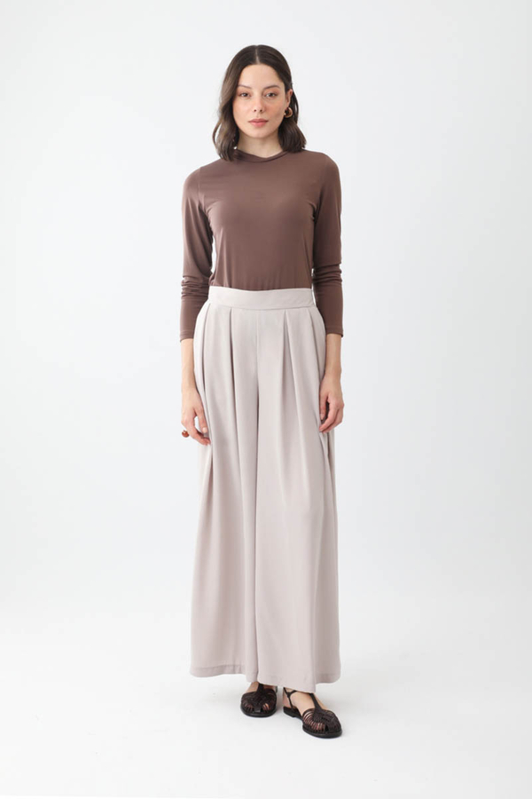 Pileli Bol Paça Pantolon Taş 