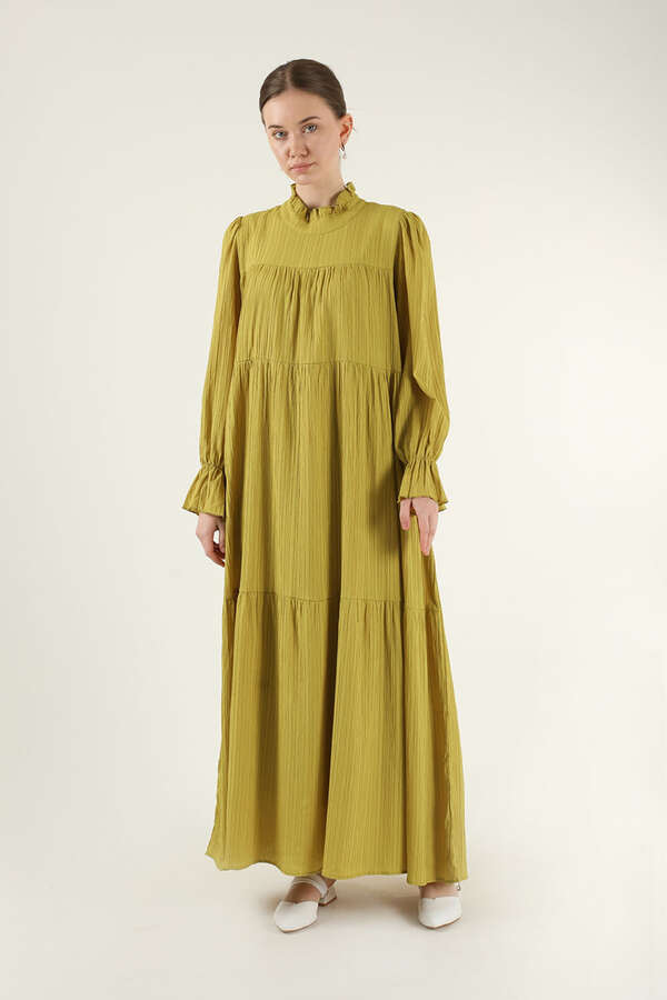 Pileli Elbise Hardal - 3