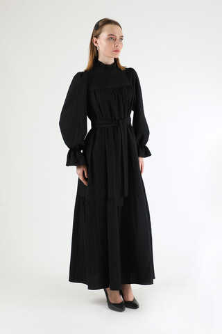 Pileli Elbise Siyah - 1