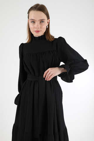 Pileli Elbise Siyah - 2