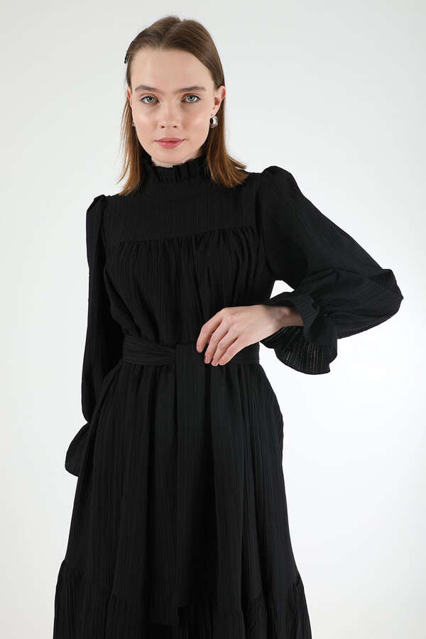 Pileli Elbise Siyah - 2