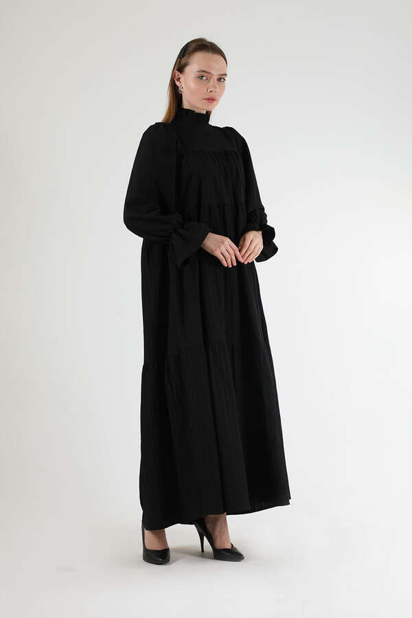 Pileli Elbise Siyah - 3