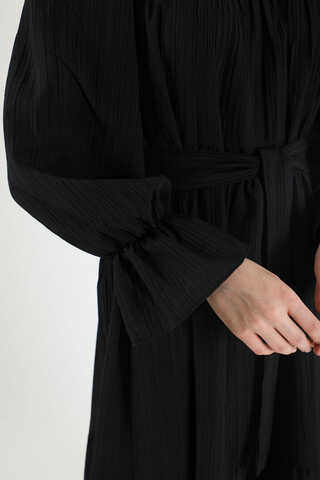 Pileli Elbise Siyah - 4