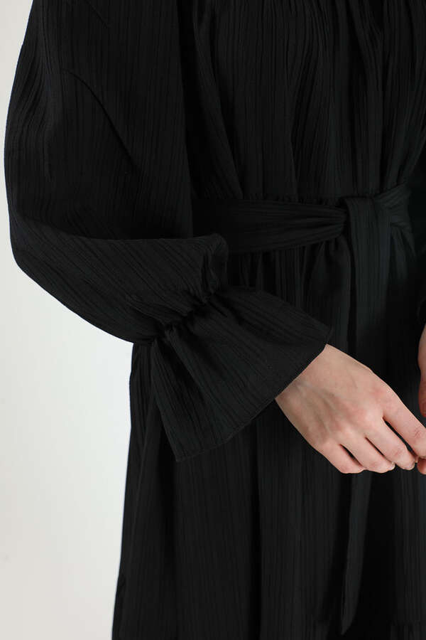 Pileli Elbise Siyah - 4