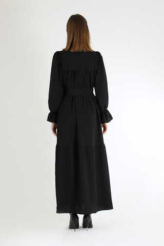 Pileli Elbise Siyah - 5