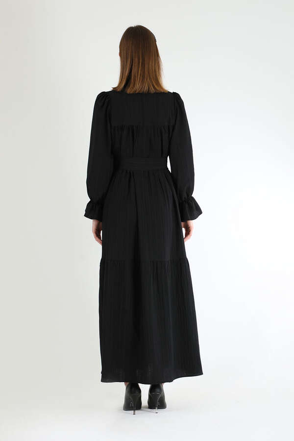 Pileli Elbise Siyah - 5