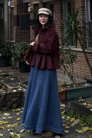 Pileli Kısa Kaban Bordo - 3
