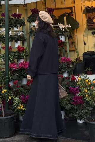 Pileli Kısa Kaban Lacivert - 7