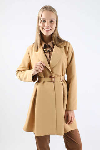 Pileli Kısa Trençkot Camel - 2