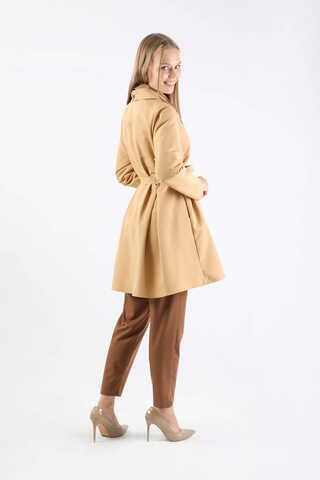 Pileli Kısa Trençkot Camel - 6