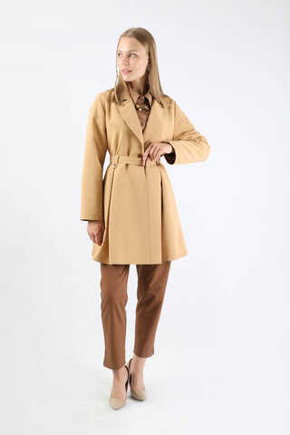 Pileli Kısa Trençkot Camel - 1
