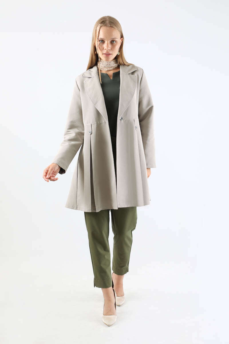 Pileli Kısa Trençkot Gri