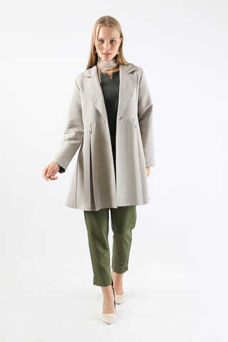 Pileli Kısa Trençkot Gri - 1