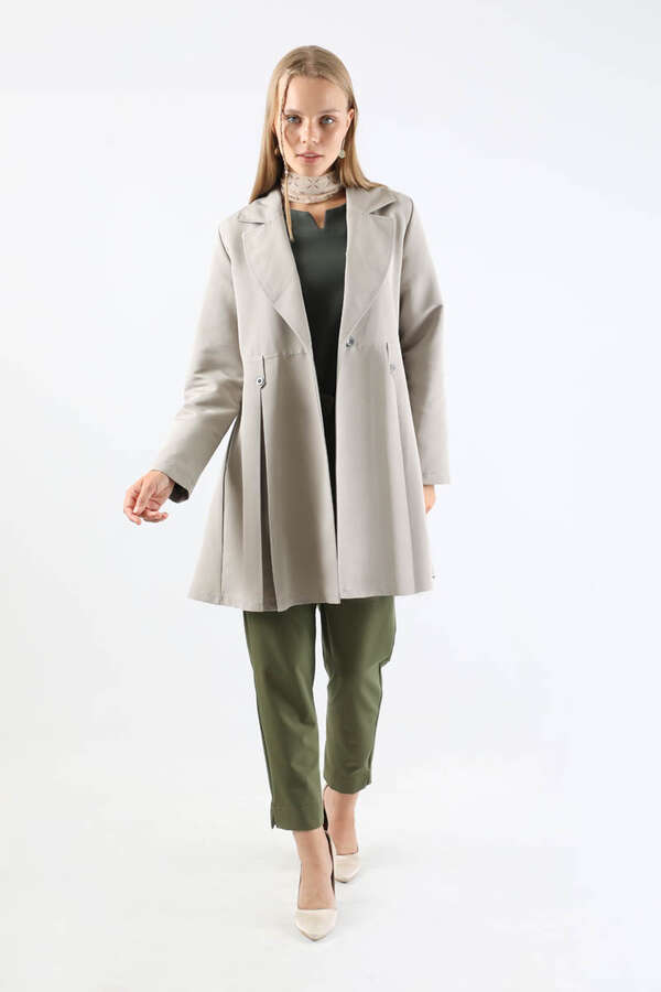 Pileli Kısa Trençkot Gri 