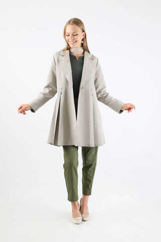 Pileli Kısa Trençkot Gri - 3