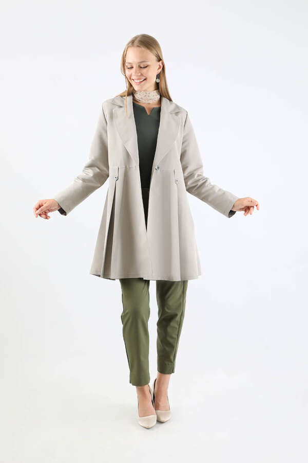 Pileli Kısa Trençkot Gri - 3