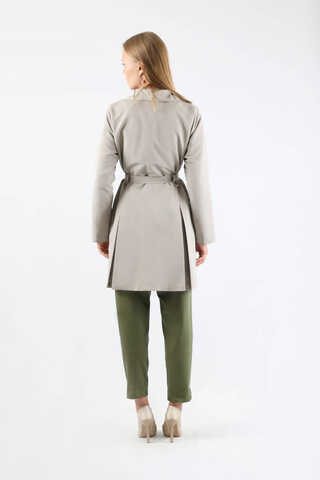 Pileli Kısa Trençkot Gri - 6