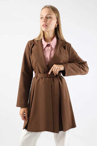 Pileli Kısa Trençkot Kahverengi - 2