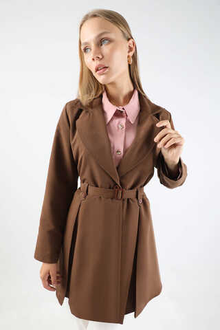 Pileli Kısa Trençkot Kahverengi - 4