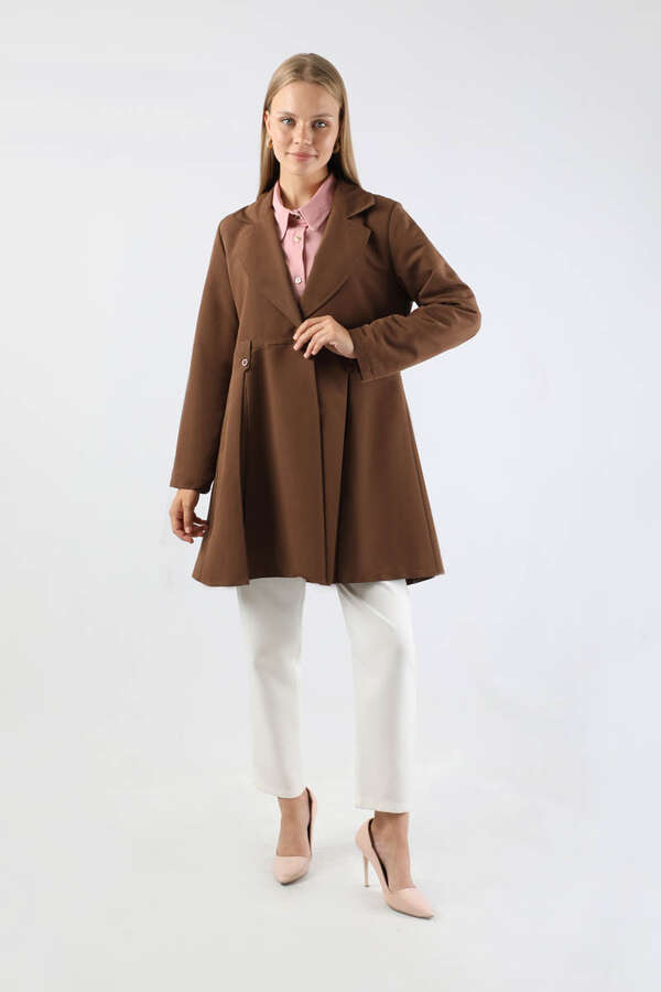Pileli Kısa Trençkot Kahverengi - 5