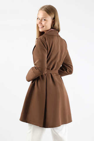 Pileli Kısa Trençkot Kahverengi - 6