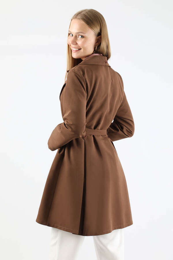 Pileli Kısa Trençkot Kahverengi - 6