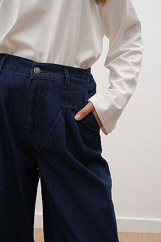 PİLELİ KOT PANTOLON Koyu Mavi - 4