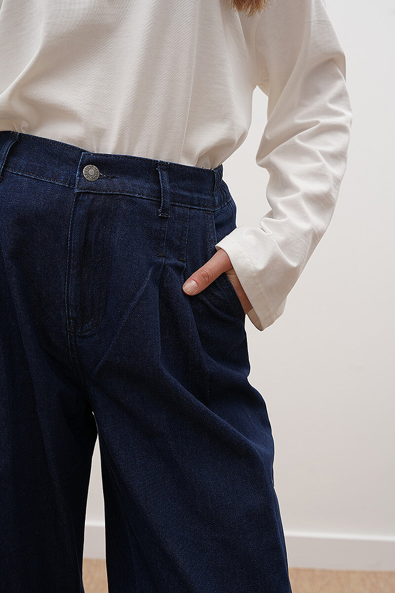 PİLELİ KOT PANTOLON Koyu Mavi - 4