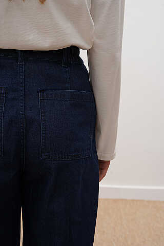 PİLELİ KOT PANTOLON Koyu Mavi - 5