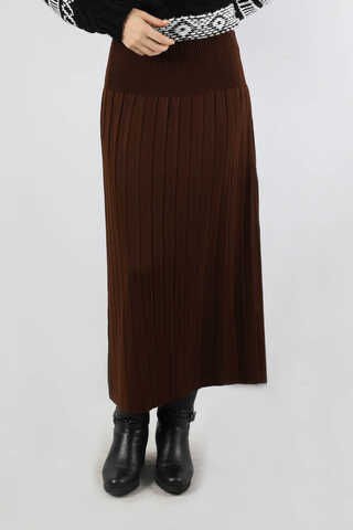 Pileli Tek Renk Etek Kahve - 2