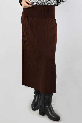 Pileli Tek Renk Etek Kahve - 1