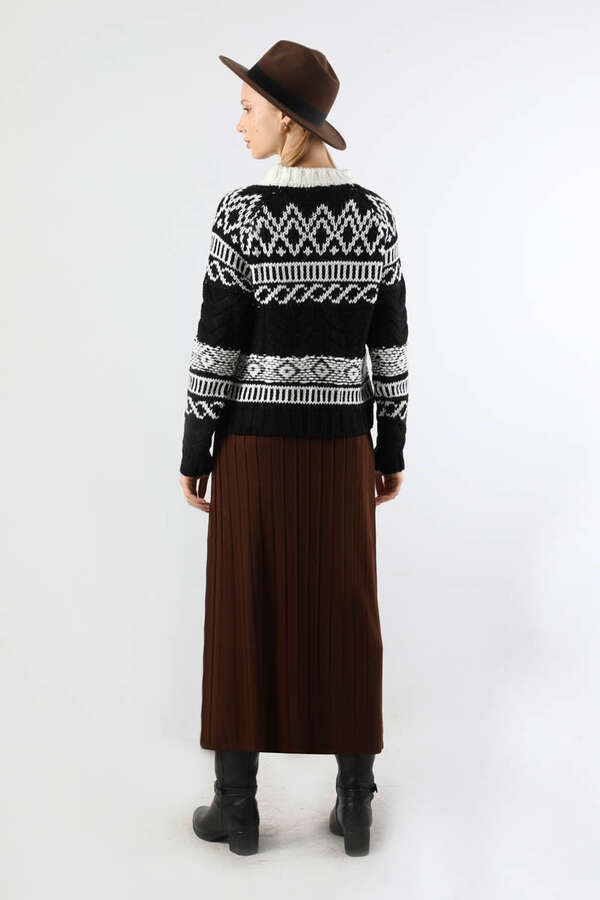 Pileli Tek Renk Etek Kahve - 4