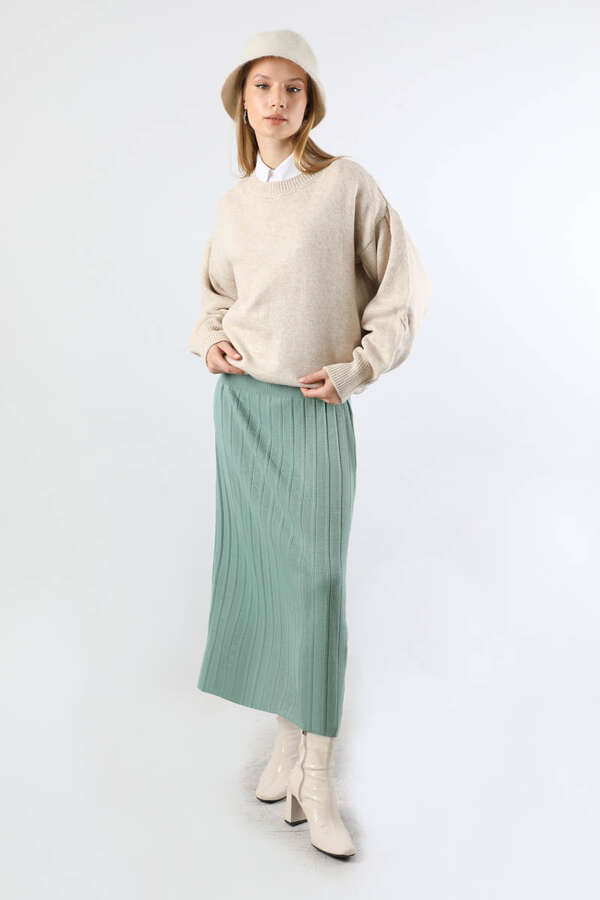 Pileli Tek Renk Etek Mint
