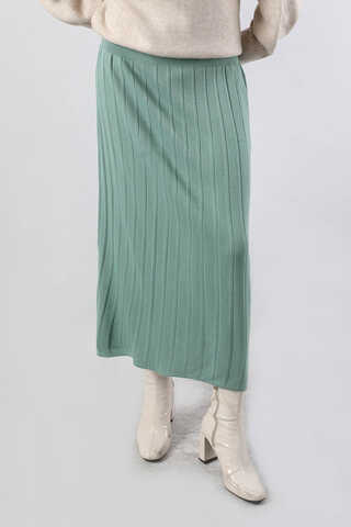 Pileli Tek Renk Etek Mint - 2