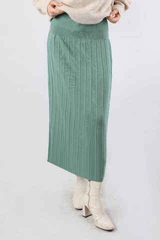 Pileli Tek Renk Etek Mint - 3